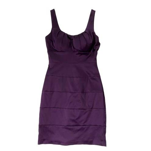 Bisou Bisou  Women Size 4 Purple Party Dress Bodycon Built-in Bra Satin H1-668