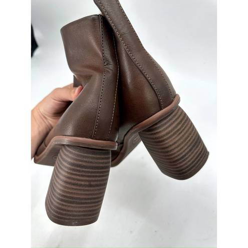 Kork-Ease Korks Destiny Brown Faux Leather Block Heel Ankle Booties Size 8.5M