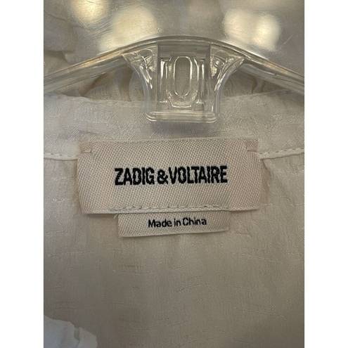 Zadig & Voltaire  Short Sleeve Silk Blouse Size Medium Cream Ruffle Coquette FLAW