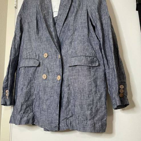 Mango  MNG casual blue linen oversize blazer jacket size women small