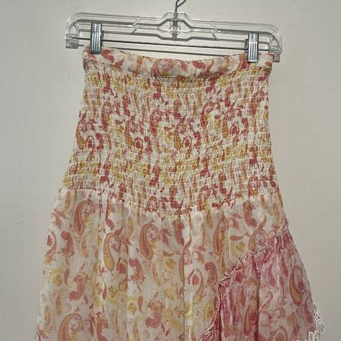 Rococo  Sand Paisley Print Tiered DIagonal Smocked Top Maxi Skirt Size Small