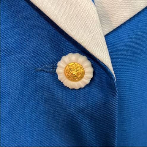 Oleg Cassini Vintage  Blazer Bright Blue Lapis White Trim Gold Lion Buttons sz