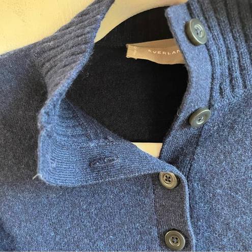 Everlane  Sweater Blue Heather Ink ReCashmere Button Mock Neck Sz XS GUC Preppy