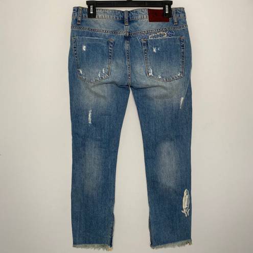 One Teaspoon One by  Freebirds Distressed Blue Buoy Cropped Ankle Zip Jeans 27