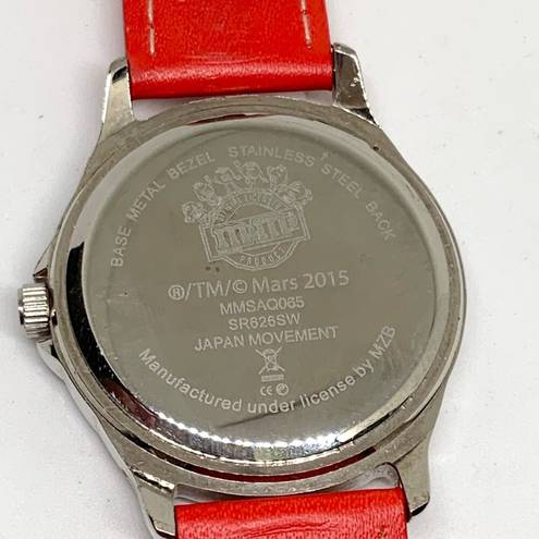 ma*rs M&M's Character  2015 Watch 35mm silver tone case red leather band running