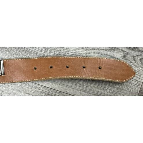 Vintage Western Leather Belt With Metal Detailing Size 34 Inches