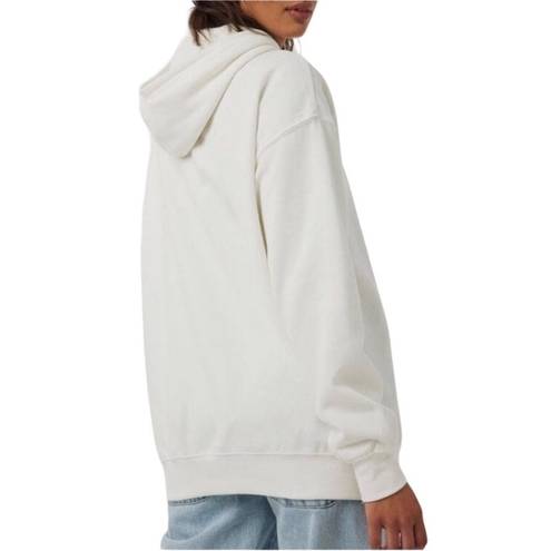 Naked Wardrobe  Pocketed Full Zip Front Hooded French Terry Sweatshirt White SzXL