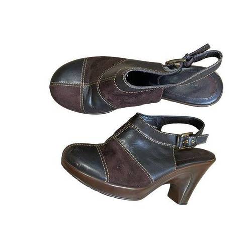 Tommy Hilfiger 90's Patchwork Clogs Tommy Vintage Shoes Slingback Brown Buckle Heel 8.5