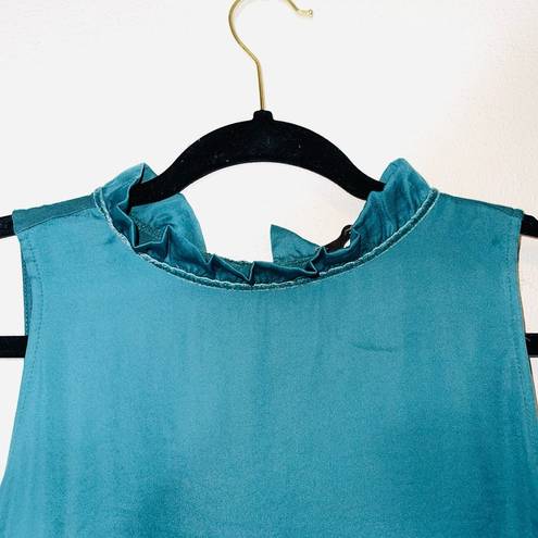 The Loft  Teal Ruffle High Neck Tie Back Tank Top