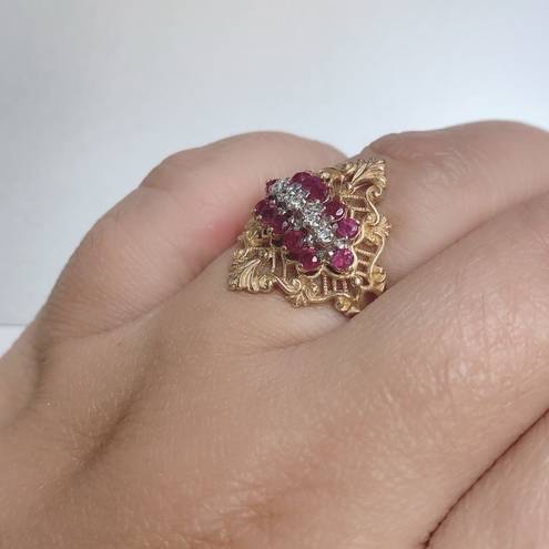 Ruby 10K 10KT Yellow Gold Diamond +  Ring Sz 8