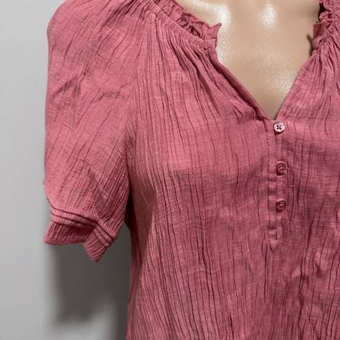 Wonderly  Dusty Rose Pink Mauve Peasant Short Sleeve Shirt Top Large Sheen Belk