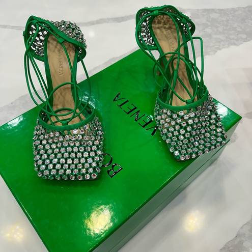 Bottega Veneta  Sparkle Stretch Lace Up Green Heels 💚