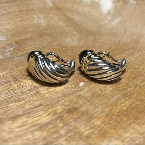 David Yurman  Black Onyx Sterling Silver & 14K Gold Cable Shrimp Post Earrings