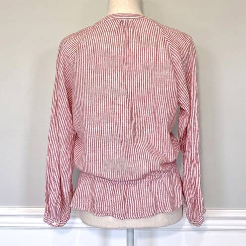 Rails Marti Scarlet Stripe Button Front Linen Blend Blouse