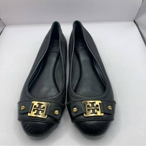 Tory Burch  CLINES Pebble Leather Black Open Toe Ballet Flats 7M Used