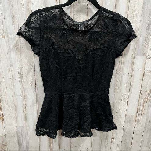 Forever 21  Black Lace Overlay Peplum Top Goth Wednesday