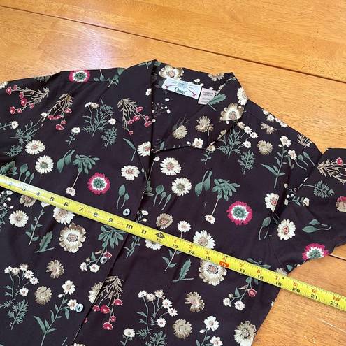 Orvis  Women Easy Blouse Floral Printed Short Sleeved Camp Brown Shirt, Size M