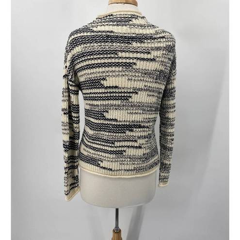 Garnet Hill  Artemis Sweater Organic Cotton Pullover Mockneck Knit Cream Black XS