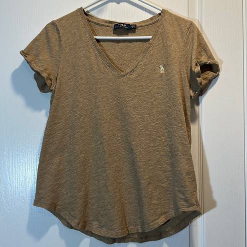 Polo  Ralph Lauren Heathered Brown V-Neck Shirt Cuffed Sleeves Size Med GUC #0843