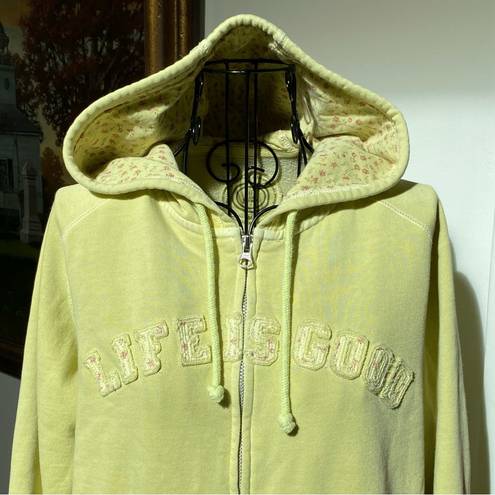 Life is Good Full Zip Hoodie Sweatshirt Lime Yellow Size Medium