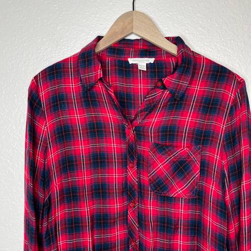 BeachLunchLounge red plaid flannel t-shirt dress size XS