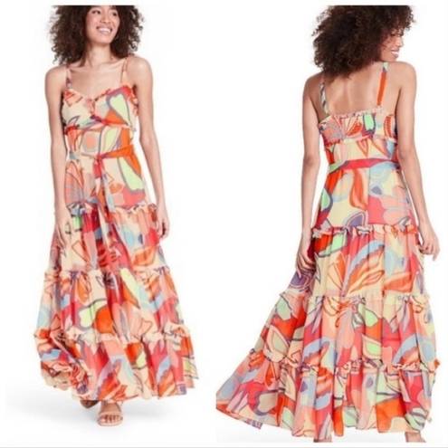 Alexis , New, Colorful Floral Tiered Ruffle Tie Sleeveless Maxi Dress, Small