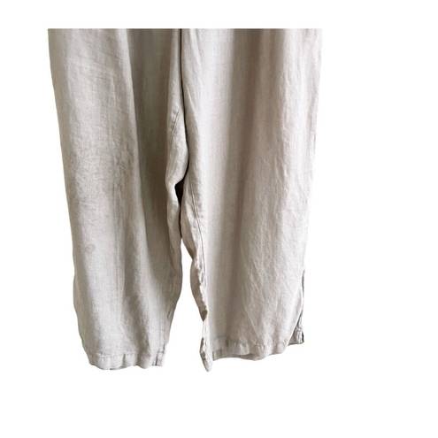 Cynthia Rowley  100% Linen Pants Wide Leg Tan Cropped Lagenlook Size Large