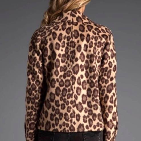 Rebecca Taylor  Leopard Coating Shrunken Wool Blend Pea Coat Jacket