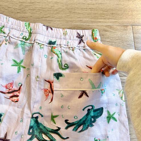 Hill House The Skylar 100% Linen Pants in Sea Creatures Size XS NWT