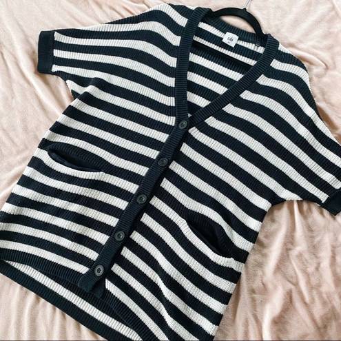 CAbi  Whistle Striped Cardigan Sweater in Black and White 5289