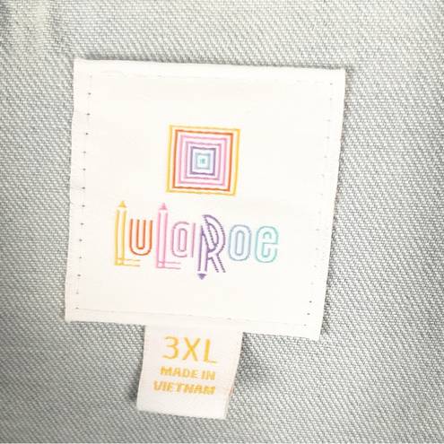 LuLaRoe  Light Wash Aztec Print Long Sleeves Distressed Jean Jacket, Size 3XL