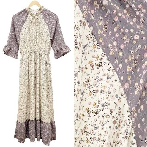 Orange Creek  Prairie Floral Maxi Dress Lavender Cream Cottagecore Size Small