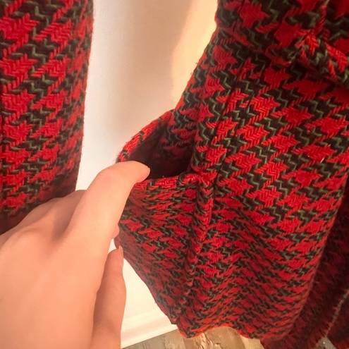 Houndstooth Joujou Red and green  Medium Trench Style Coat