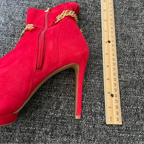 Jessica Simpson NEW  Valyn 4 Bootie Wicked Red Gold Chain Pointy Toe Women’s 9