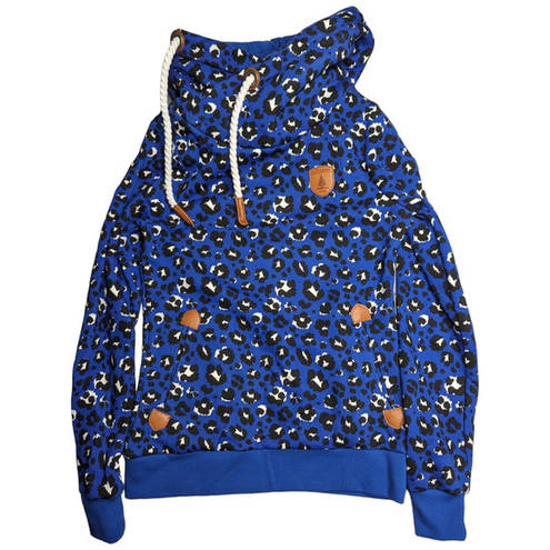 Wanakome  Melody Royal Blue Leopard Print Pullover Drawstring Hoodie Sweatshirt S