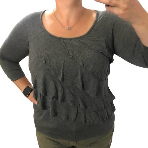 AB Studio  MEDIUM Ruffle Layered Front 3/4 Sleeve Soft Tee Gray