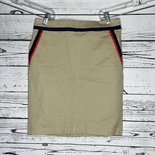 Tommy Hilfiger  NWT 0 Tan - Navy Blue & Red Stripe Cotton Straight Pencil Skirt