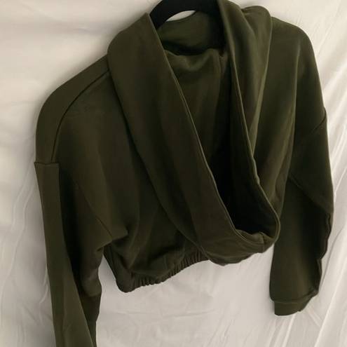 Naked Wardrobe : Olive Green Athleisure Cropped hooded sweatshirt- size XS