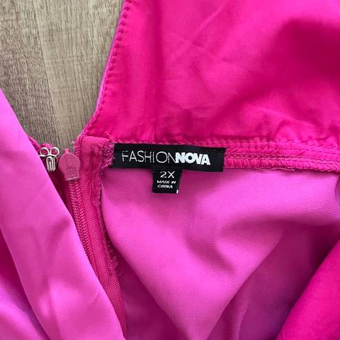 FashioNova Hot Pink Satin Maxi Dress