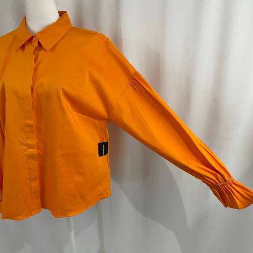 INC New  Flared Cuff Button Down Shirt Relaxed Fit Tangerine Crush Orange