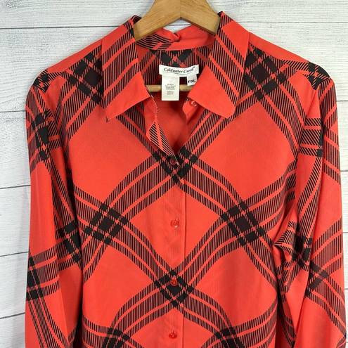 Coldwater Creek  Womens size XL P Button Up Plaid Long Sleeve Blouse Shirt Red