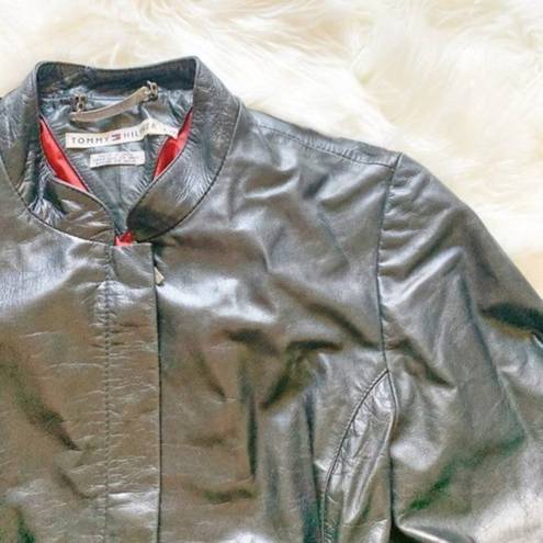 Tommy Hilfiger  Black Leather Motorcycle Jacket Large