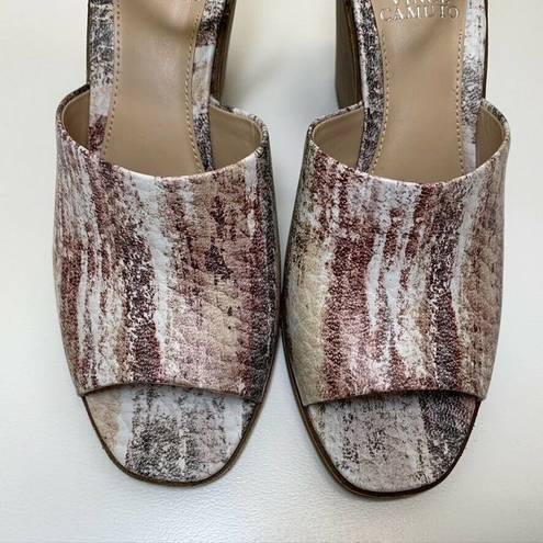 Vince Camuto  Deedriana Pink Leather Snake Print Wedge Ankle Strap Sandals US 8.5