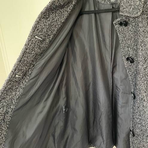 London Fog  Black & White Wool Blend Herringbone Tweed Button Coat ~ Women’s Sz M
