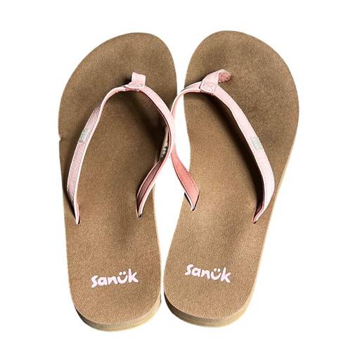 Sanuk  Flip Flop Sandals 9 Pink Tan Yoga Mat Footbed Comfort Casual Summer Beach