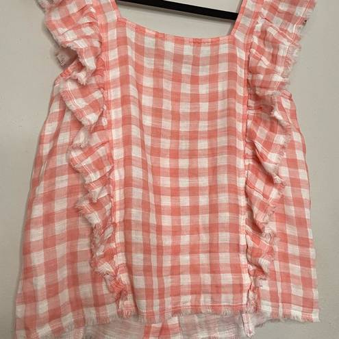 True Craft  Gingham Ruffled Pink Blouse