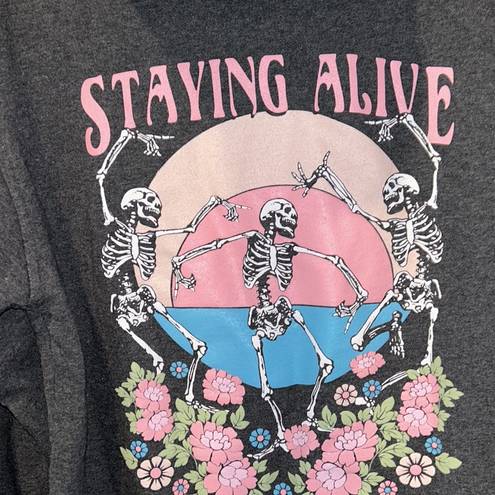 Obsessive Love “Staying alive” skeleton floral gray hooded sweatshirt