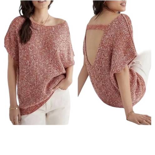 Pilcro  Anthropologie Linen Sweater Orange Marled Oversized V Back Tunic Small