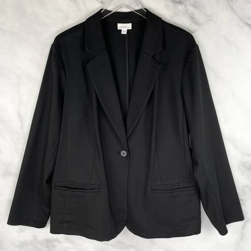 J.Jill  Ponte Knit Essential Cotton Stretch 1 Button Blazer Jacket Black Plus XL