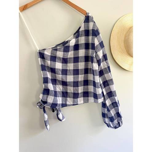 L'Academie | Revolve | The Romantic One Shoulder Top Gingham Blue White | Sz S